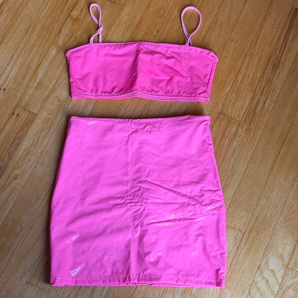 Amazon Bright Pink Latex Skirt Set